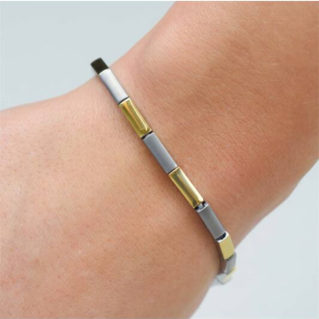 Boccia Armband, model 0387-02 titanium/bicolour breedte schakel 3,5mm. (20cm.) - 22288 Boccia Armband, model 0387-02 titanium/bicolour breedte schakel 3,5mm. (20cm.) - 22288
