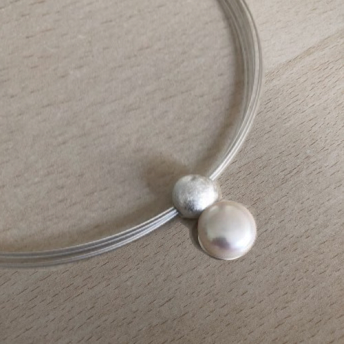 AUDAR Collier met hanger, model 2134 zilver met zoetwaterparel 11.5mm. (lengte 46cm.)) - 22393