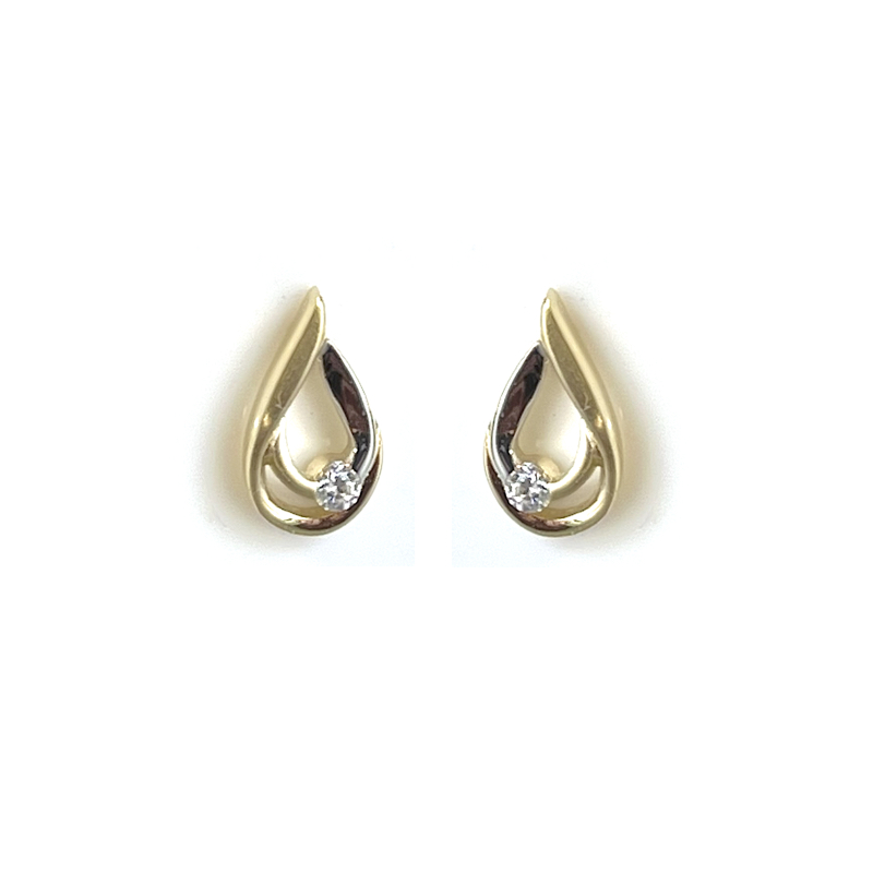 Oorknoppen, 14krt. bicolour goud met zirkonia - 22331