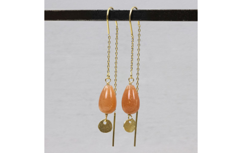 Jeh Jewels Oorhangers, model 21089 zilver met Gold Sunstone / oranje (lengte 5,5cm.) - 22429