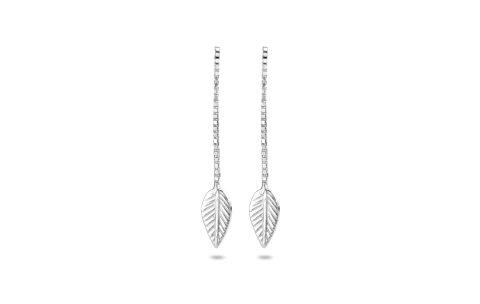 Oorhangers, zilver gerhodineerd doortreksysteem bladvorm - 22443