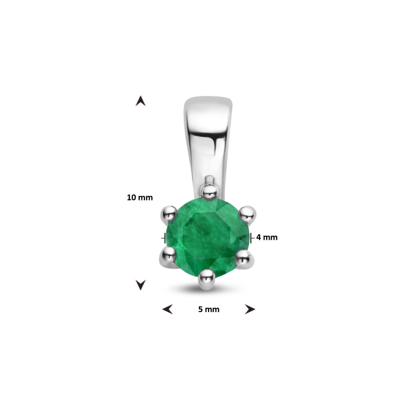 Hanger, zilver gerhodineerd met smaragd (4mm.) - 22452