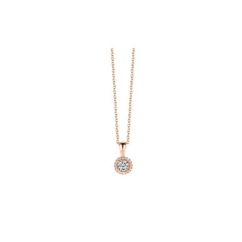 Collier, zilver rose-verguld incl. hanger met zirkonia (lengte: 40-45cm.) - 24438
