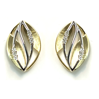 Oorknoppen, 14krt.bicolour goud met diamant totaal 0,07ct. (14x9,5mm.) - 22484
