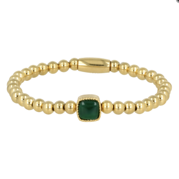 My Bendel Armband, Elastische Edelstaal-vergulde armband met  Agaat bedel. - 22511