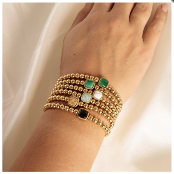My Bendel Armband, Elastische Edelstaal-vergulde armband met  Agaat bedel. - 22511