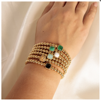 My Bendel Armband, Elastische Edelstaal-vergulde armband met Agaat bedel. - 22511 My Bendel Armband, Elastische Edelstaal-vergulde armband met Agaat bedel. - 22511