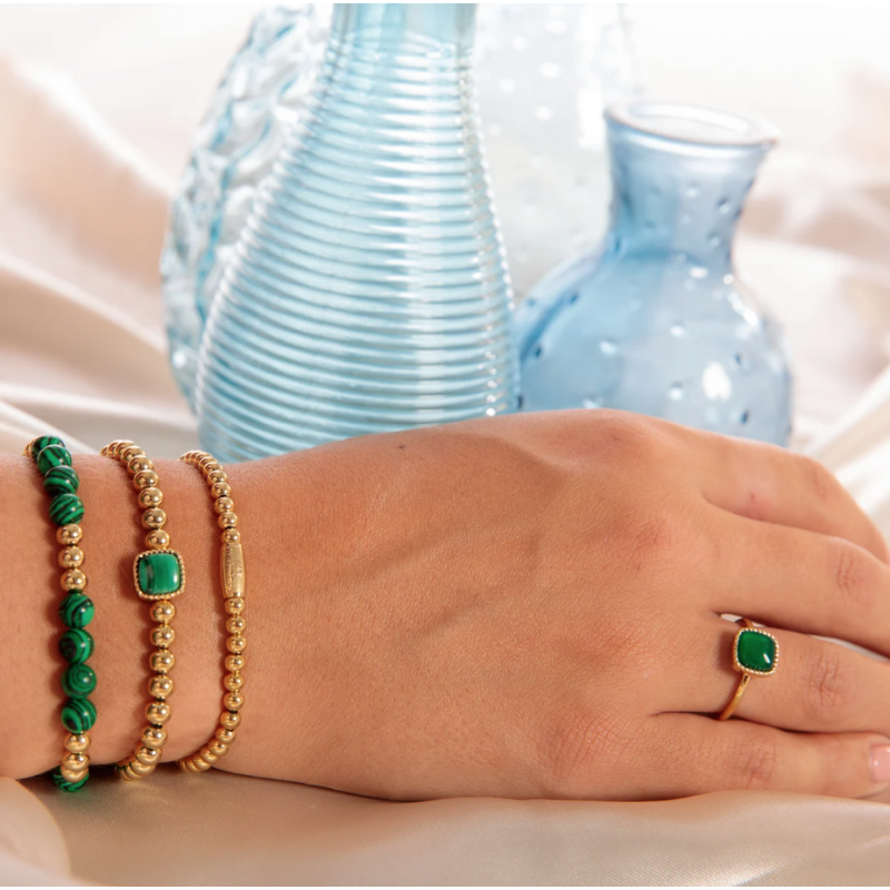 My Bendel Ring, edelstaal verguld. Met Groene Agaat Edelsteen. Model Zegelring. - 22570