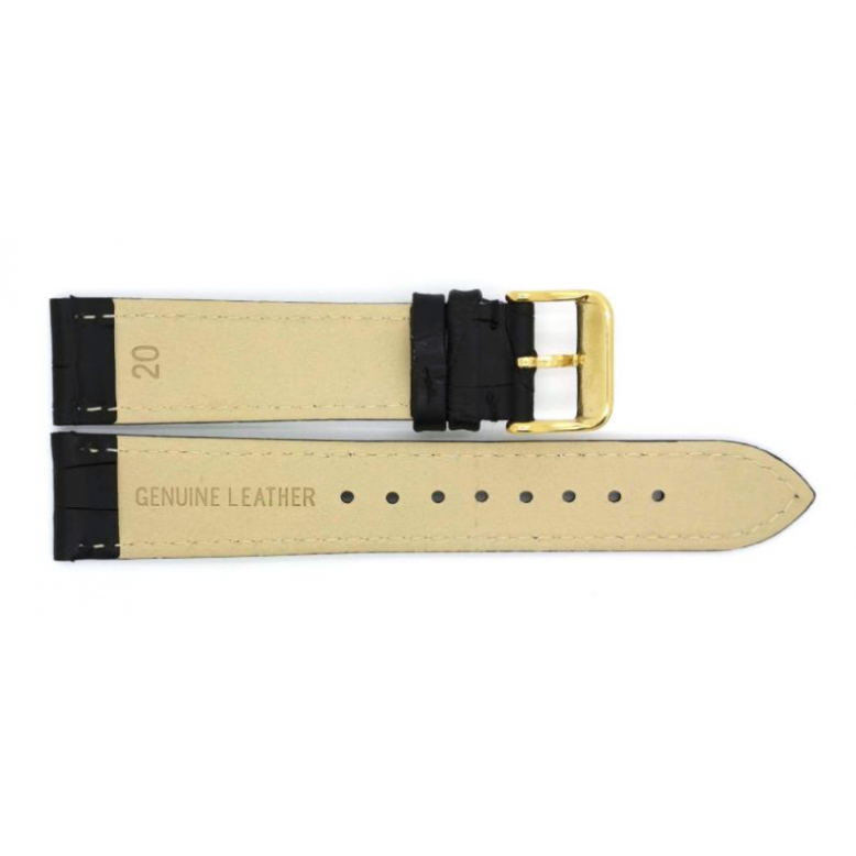 Horlogeband 24mm Zwart, krokodillen print - 23936