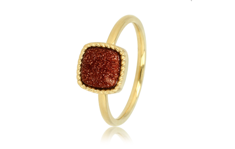 My Bendel Ring, edelstaal 14krt verguld. Met Gold Sand Stone Edelsteen (model Zegelring) - 22586