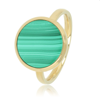 My Bendel Ring, staal verguld. Met Malachiet edelsteen van 12mm - 22587