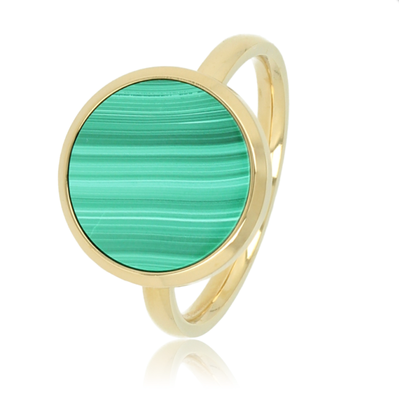 My Bendel Ring, staal verguld. Met Malachiet edelsteen van 12mm - 22587