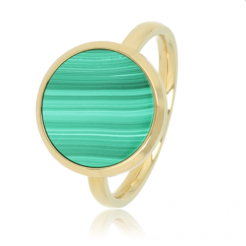 My Bendel Ring, staal verguld. Met Malachiet edelsteen van 12mm - 22587 My Bendel Ring, staal verguld. Met Malachiet edelsteen van 12mm - 22587