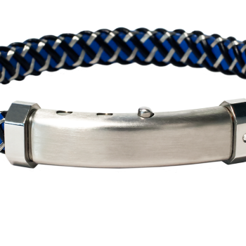 Borsari Gioielli heren armband, BR-M.CARLO08 Blauw/Zwart/Staal met Diamantje - 22599