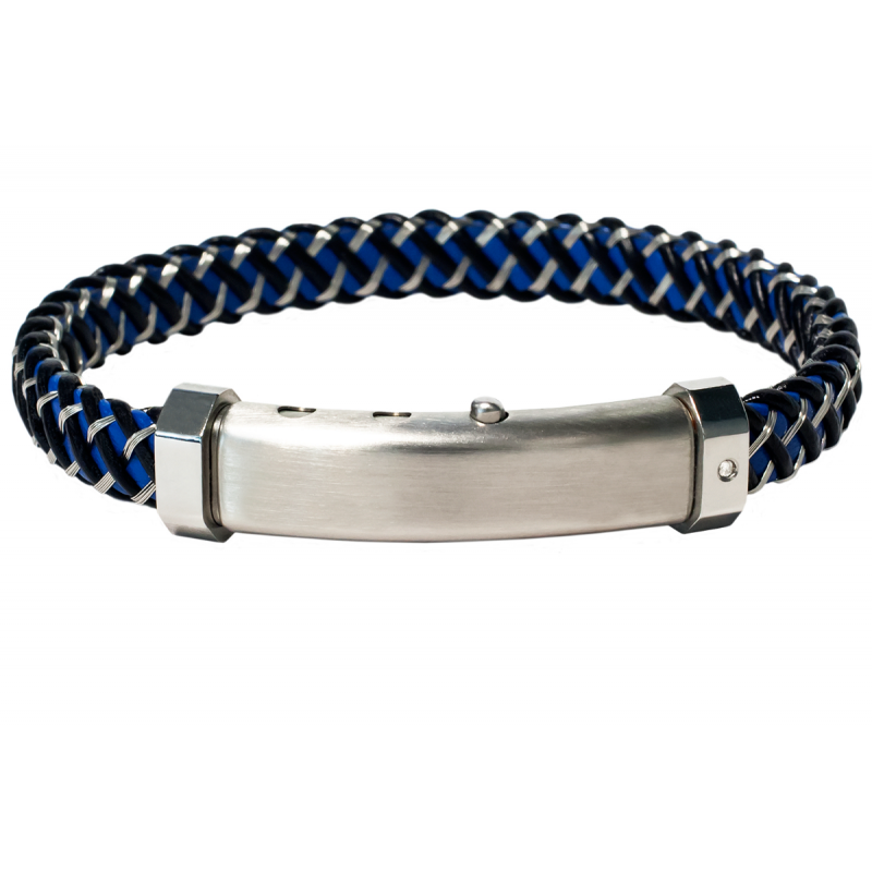 Borsari Gioielli heren armband, BR-M.CARLO08 Blauw/Zwart/Staal met Diamantje - 22599
