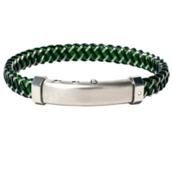 Borsari Gioielli heren armband, BR-M.CARLO09 Groen/Zwart/Staal met Diamantje - 22600