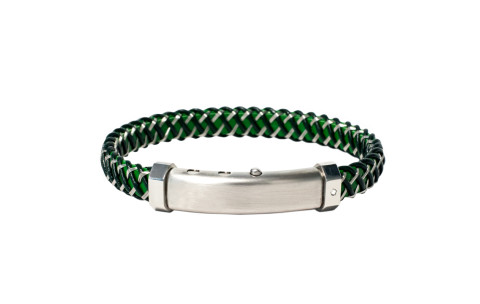 Borsari Gioielli heren armband, BR-M.CARLO09 Groen/Zwart/Staal met Diamantje - 22600
