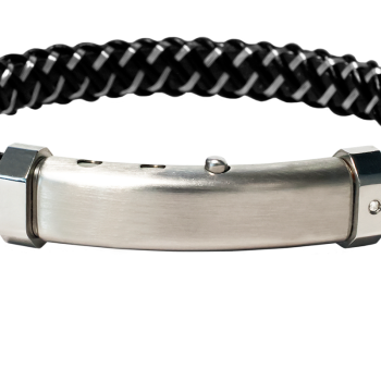 Borsari Gioielli heren armband, BR-M.CARLO02 Zwart/Zwart/Staal met Diamantje - 22601