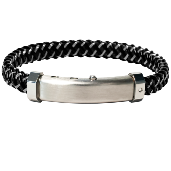 Borsari Gioielli heren armband, BR-M.CARLO02 Zwart/Zwart/Staal met Diamantje - 22601