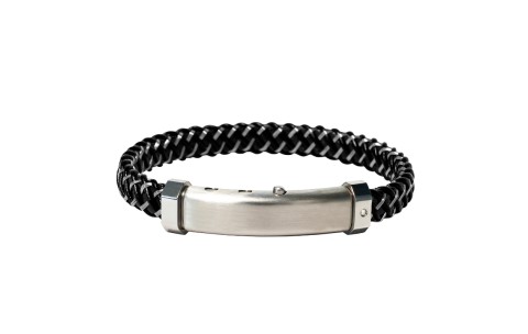 Borsari Gioielli heren armband, BR-M.CARLO02 Zwart/Zwart/Staal met Diamantje - 22601