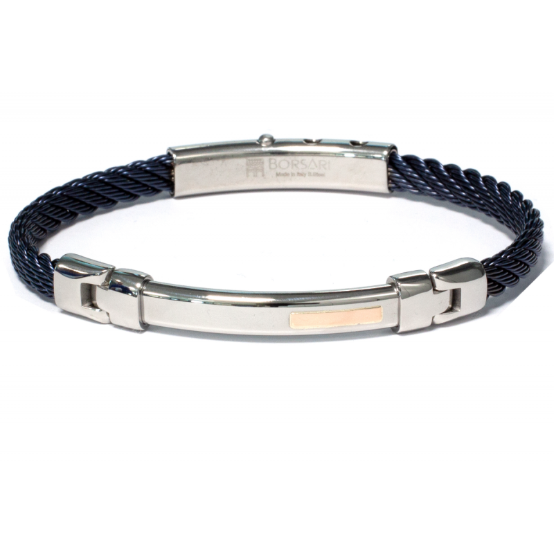 Borsari Gioielli heren armband, BR-SK18ESN Blauw met 18 krt inleg. - 22603 Borsari Gioielli heren armband, BR-SK18ESN Blauw met 18 krt inleg. - 22603