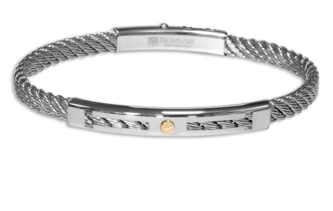 Borsari Gioielli heren armband, BR-SK01A Edelstaal met 18krt rose goud detail - 22607