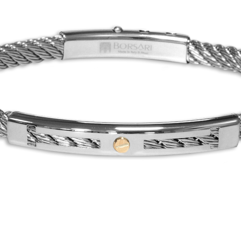 Borsari Gioielli heren armband, BR-SK01A Edelstaal met 18krt rose goud detail - 22607