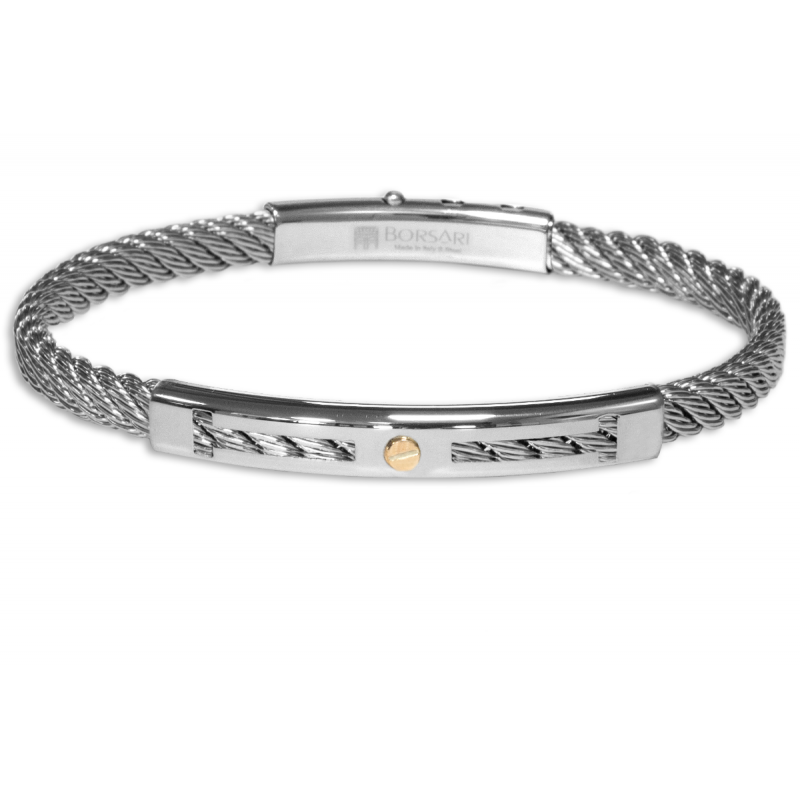 Borsari Gioielli heren armband, BR-SK01A Edelstaal met 18krt rose goud detail - 22607 Borsari Gioielli heren armband, BR-SK01A Edelstaal met 18krt rose goud detail - 22607