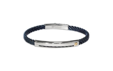 Borsari Gioielli heren armband, BR-SK18B PVD Coated Blauw Edelstaal met 18krt rose goud detail - 22608
