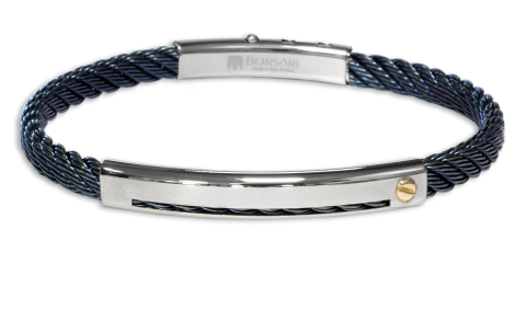 Borsari Gioielli heren armband, BR-SK18B PVD Coated Blauw Edelstaal met 18krt rose goud detail - 22608