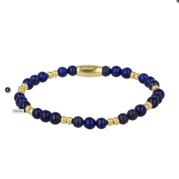 My Bendel Armband, Elastische Edelstaal Vergulde Kralenarmband met Lapis Lazuli (Medium) - 22658