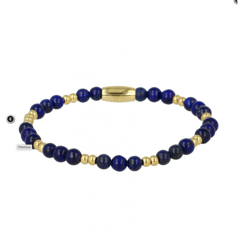 My Bendel Armband, Elastische Edelstaal Vergulde Kralenarmband met Lapis Lazuli (Medium) - 22658