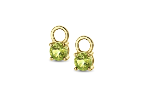 Oorbedels, 14krt.goud met peridot (4mm.) - 22675