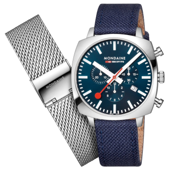 Mondaine Horloge Grand Cushion MSL.41440.LD Blauw  (met extra band) - 22691