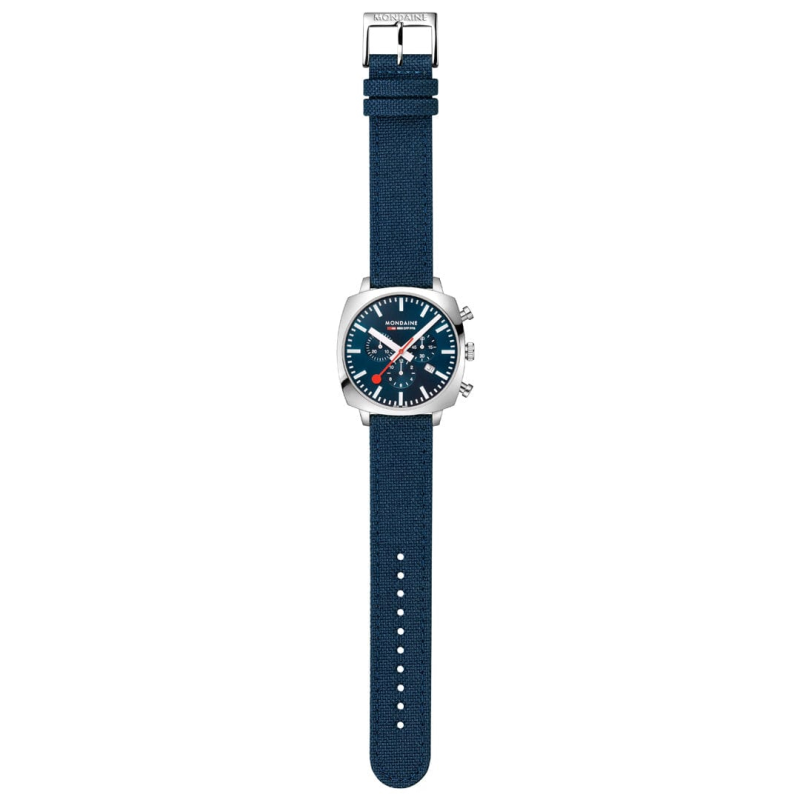 Mondaine Horloge Grand Cushion MSL.41440.LD Blauw (met extra band) - 22691 Mondaine Horloge Grand Cushion MSL.41440.LD Blauw (met extra band) - 22691