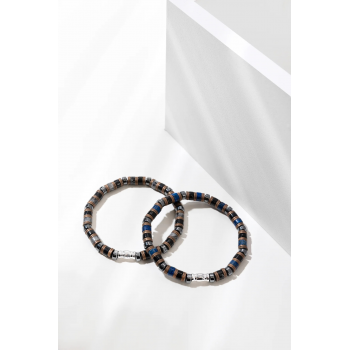 AZE Armband AZ-BS620-A Grand Paradiso Disc Lapis Lazuli en Obsidian - 22708