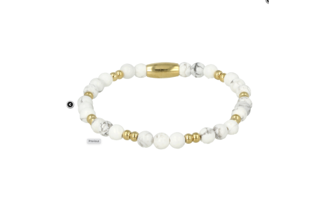 My Bendel Armband, Elastische Edelstaal Vergulde Kralenarmband met Howlite Edelstenen (Small) - 22739