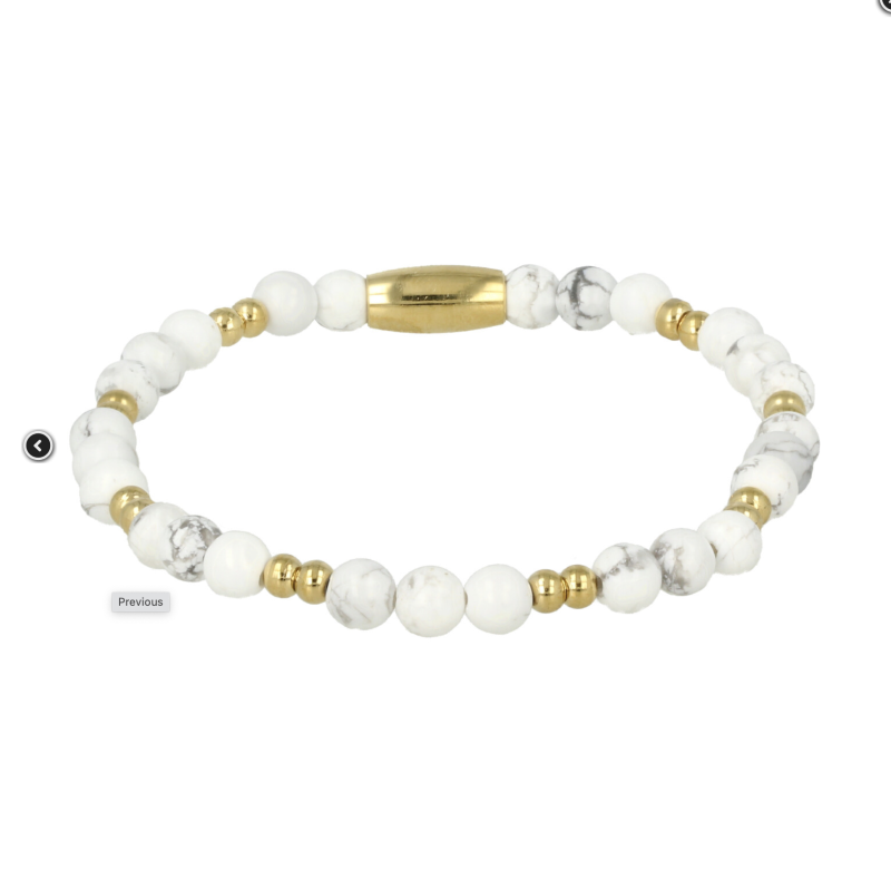My Bendel Armband, Elastische Edelstaal Vergulde Kralenarmband met Howlite Edelstenen (Small) - 22739 My Bendel Armband, Elastische Edelstaal Vergulde Kralenarmband met Howlite Edelstenen (Small) - 22739