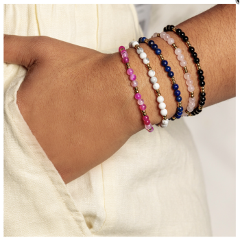 My Bendel Armband, Elastische Edelstaal Vergulde Kralenarmband met Howlite Edelstenen (Small) - 22739 My Bendel Armband, Elastische Edelstaal Vergulde Kralenarmband met Howlite Edelstenen (Small) - 22739