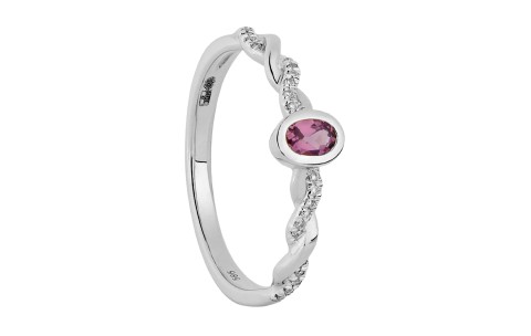 ECLAT Ring, 14krt.witgoud met diamant (0,15ct.) en roze toermalijn (maat 17,5) - 22741