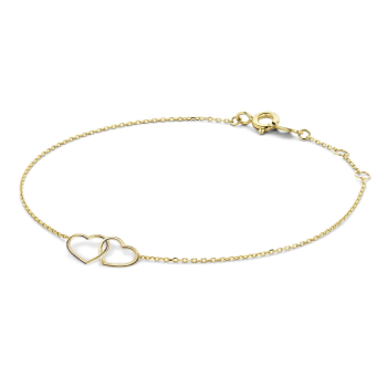 Jackie Armband, 14krt.goud Double Heart  (lengte verstelbaar: 16-17,5cm.) - 22746