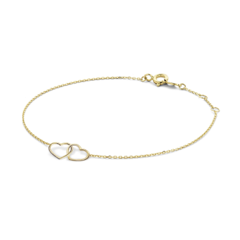 Jackie Armband, 14krt.goud Double Heart  (lengte verstelbaar: 16-17,5cm.) - 22746