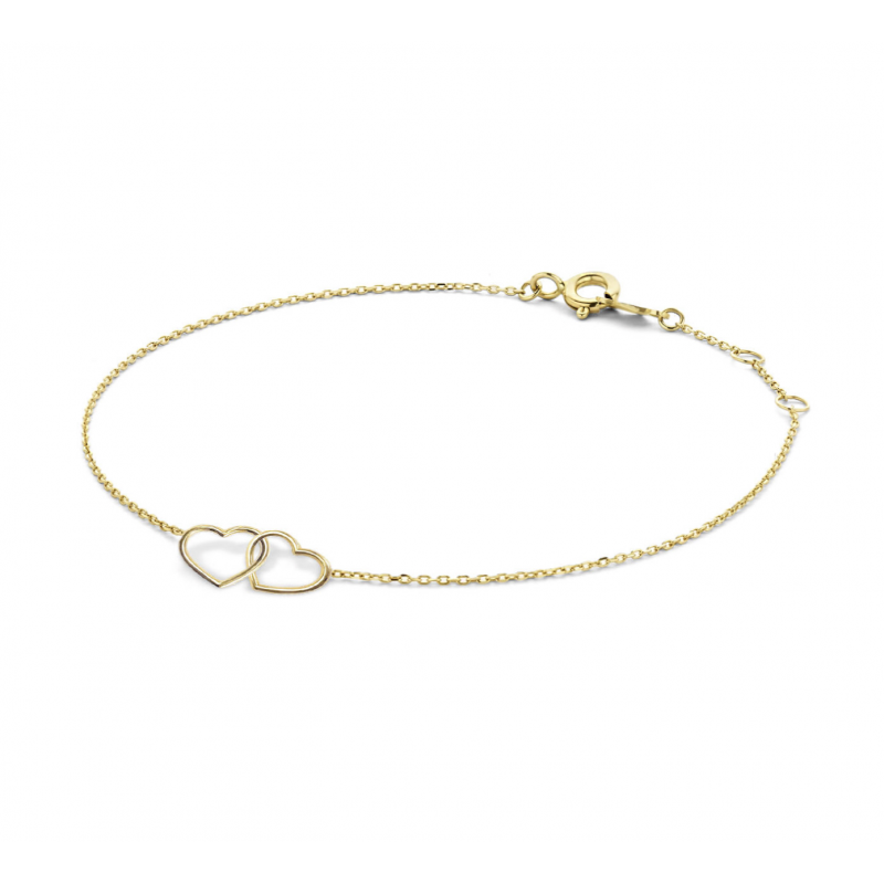 Jackie Armband, 14krt.goud Double Heart  (lengte verstelbaar: 16-17,5cm.) - 22746