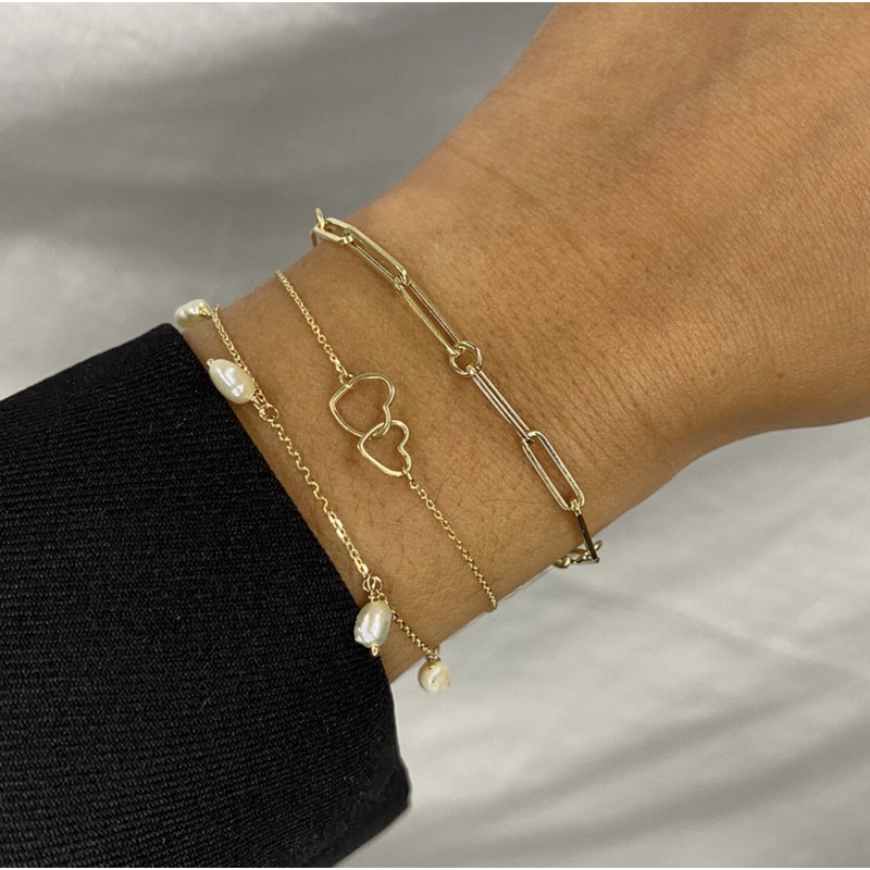 Jackie Armband, 14krt.goud Double Heart  (lengte verstelbaar: 16-17,5cm.) - 22746