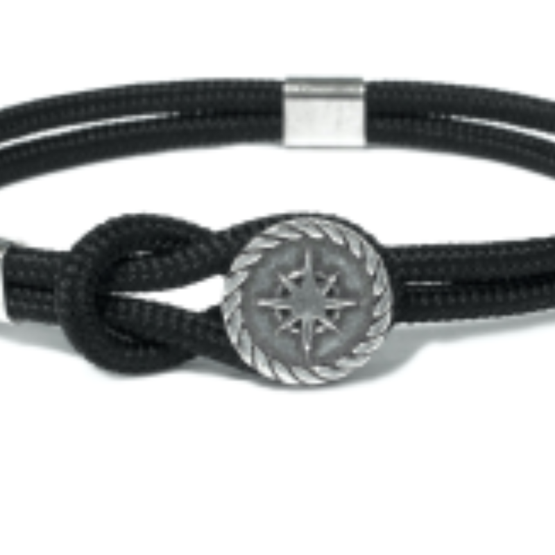 Borsari Gioielli heren armband, BR-CER00BX/M Nylon/Zilver Windroos - 22752 Borsari Gioielli heren armband, BR-CER00BX/M Nylon/Zilver Windroos - 22752
