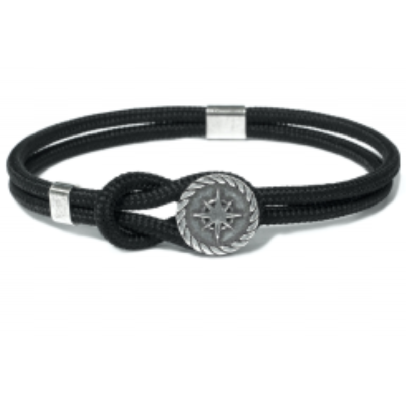 Borsari Gioielli heren armband, BR-CER00BX/M Nylon/Zilver Windroos - 22752