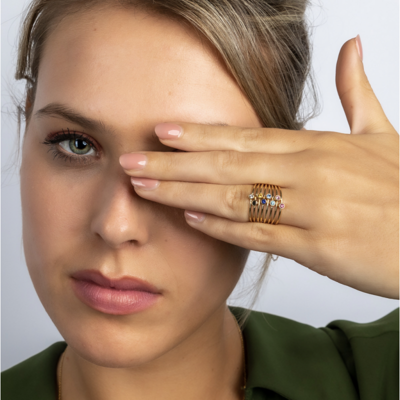 My Bendel Ring, edelstaal verguld met zwarte kleursteen - 22821