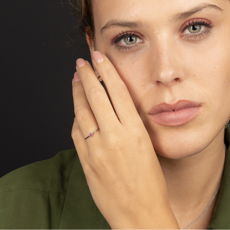 My Bendel Ring, edelstaal met fuchsia kleursteen - 22822