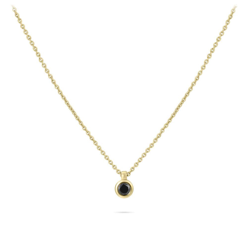 Collier, zilver verguld met schuifhanger zwart zirconia (lengte:42-47cm.) - 22867