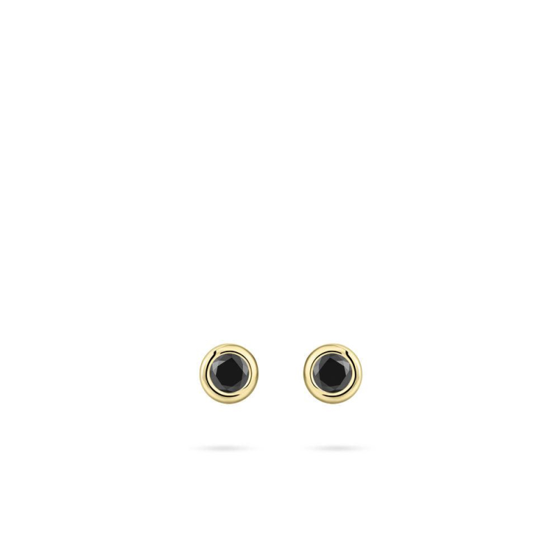 Oorknoppen, zilver verguld met zwart zirconia (5mm.) - 22870 Oorknoppen, zilver verguld met zwart zirconia (5mm.) - 22870